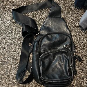 Black Leather Sling Bag